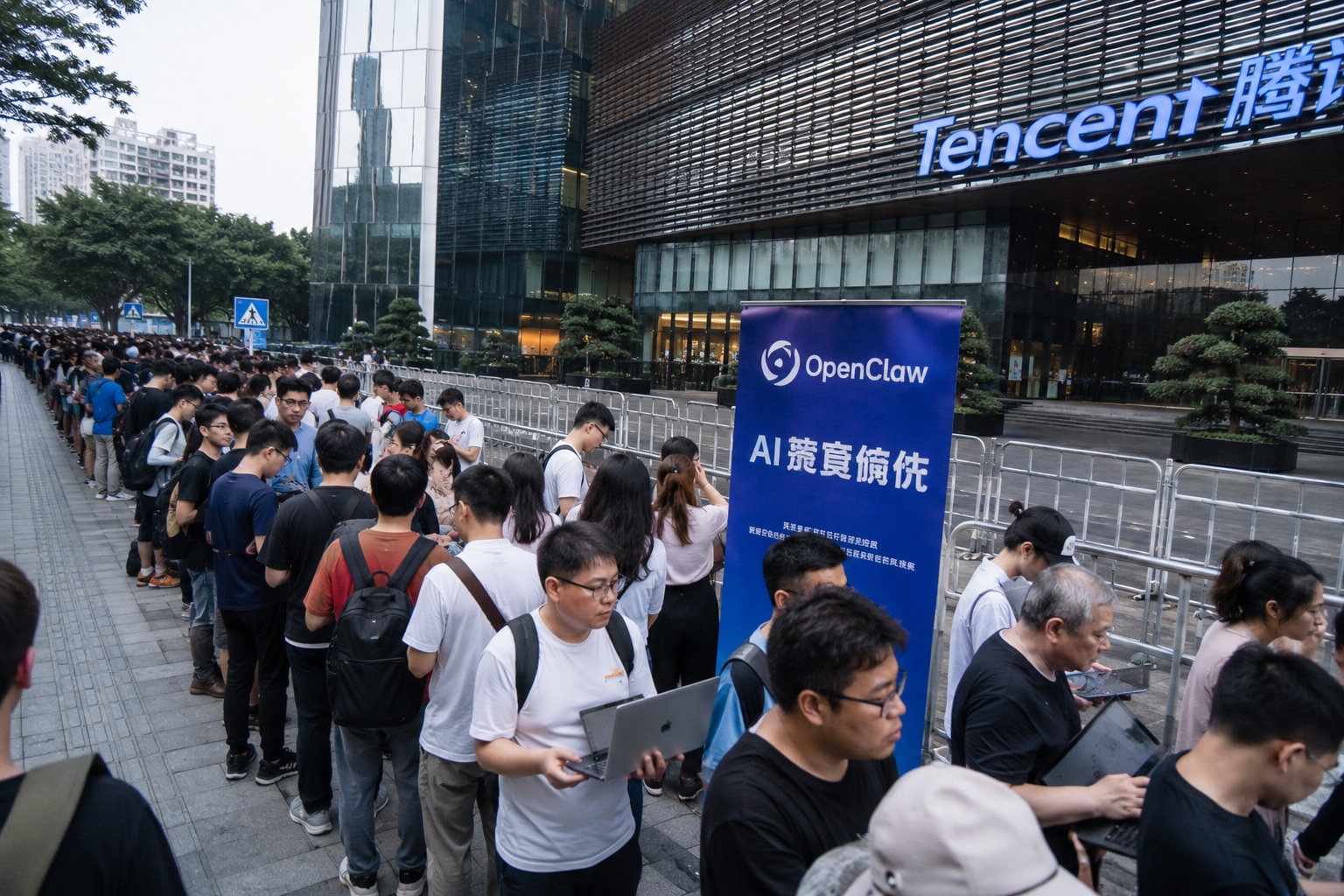 คนต่อแถวหน้า Tencent HQ เพื่อติดตั้ง OpenClaw